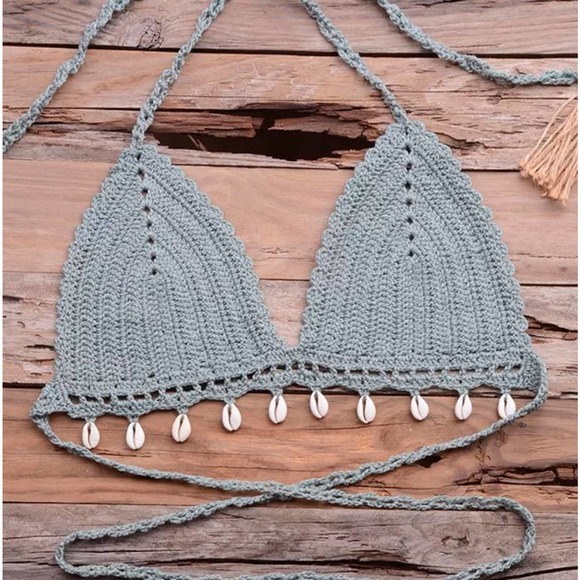 Apricot SEXY Seashell Crochet Wrap Around Waist & Neck Tie TOP ONLY NEW!π - Picture 12 of 13